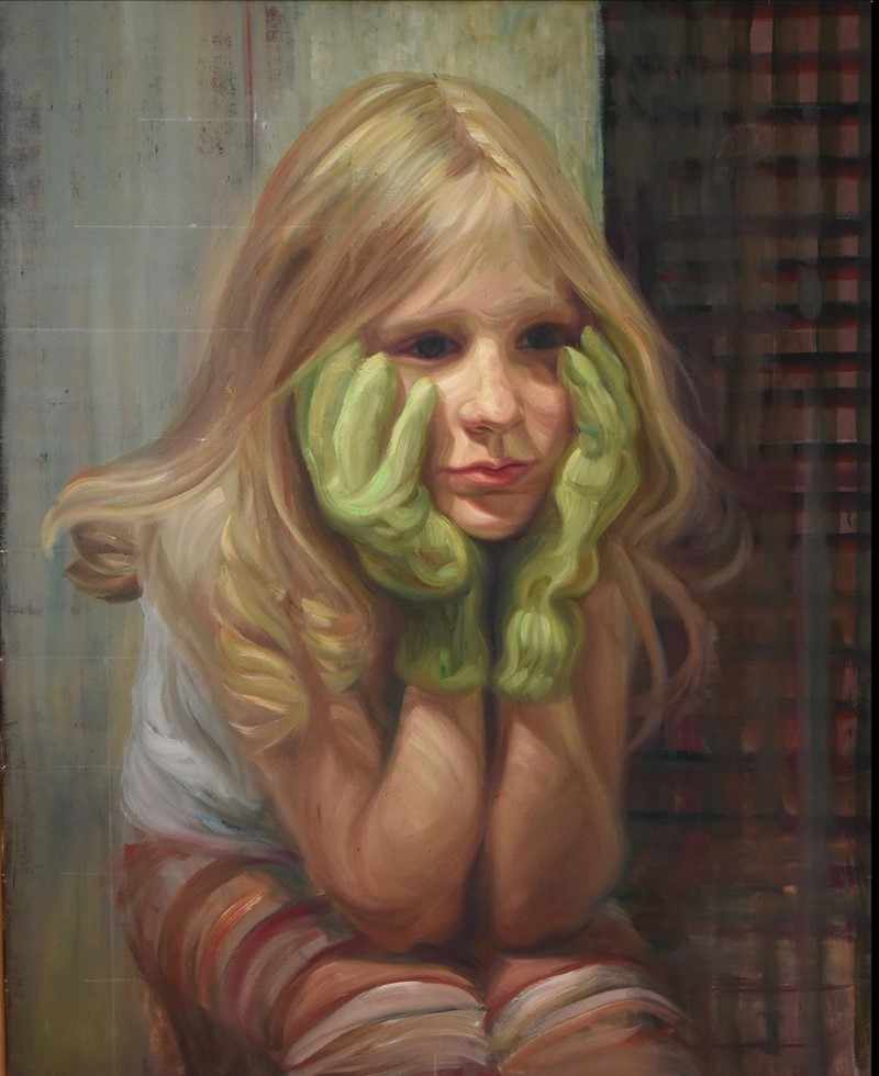 Girl with green gloves