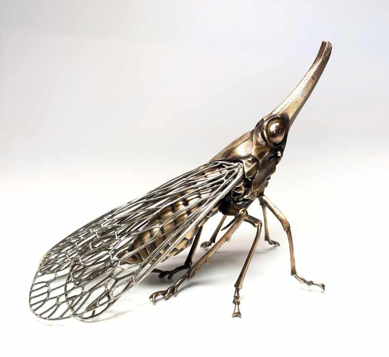 Proudhopper (Dictyopharidae). bronze and sterling silver, approximately 5 x 3 x 3.5 inches. Dr. Allan Drummond