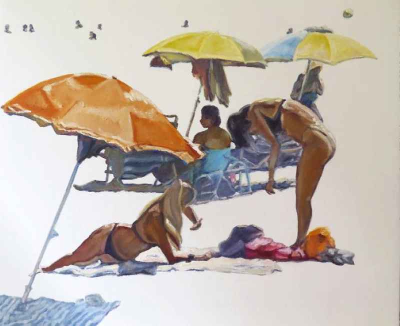 Young people getting ready to sunbathe. Jesús Manuel Moreno