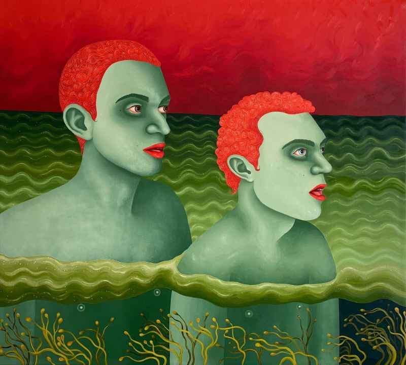 Unison (two boys swimming in green water), 2021. María Fragoso