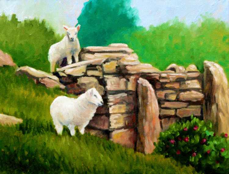 Spring lambs in the ruin