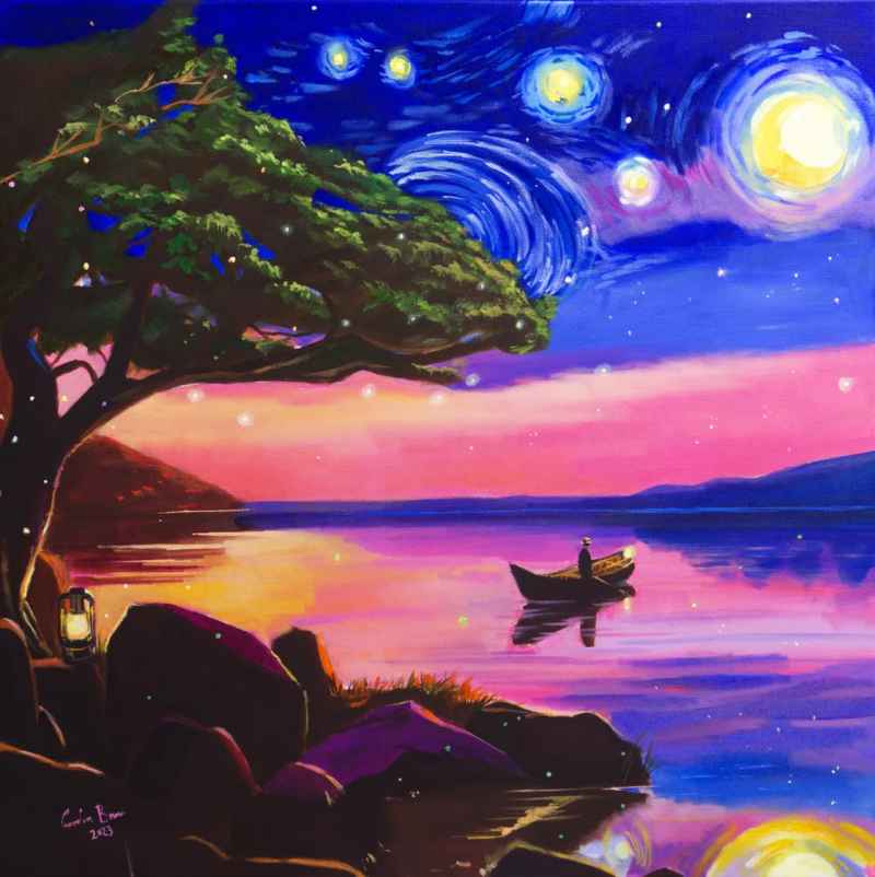 Van Gogh starry night at the lake