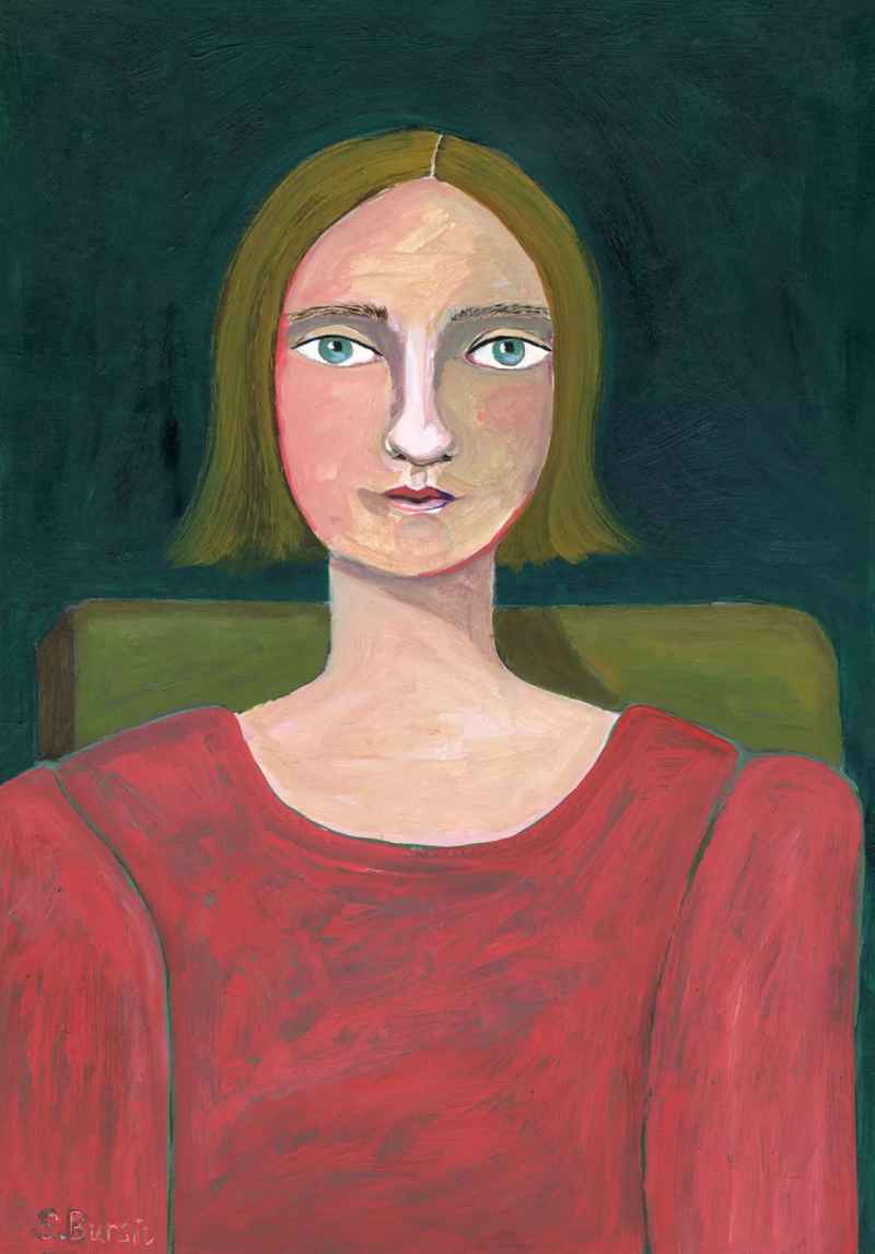 Woman waiting in red