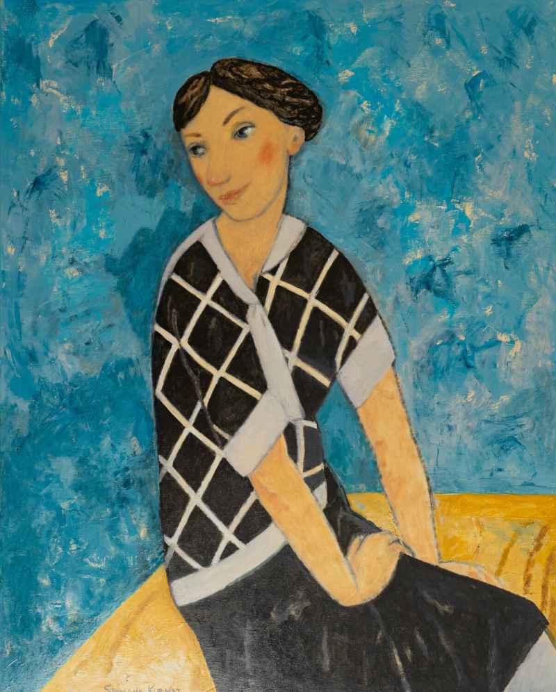 Lady in plaid dress